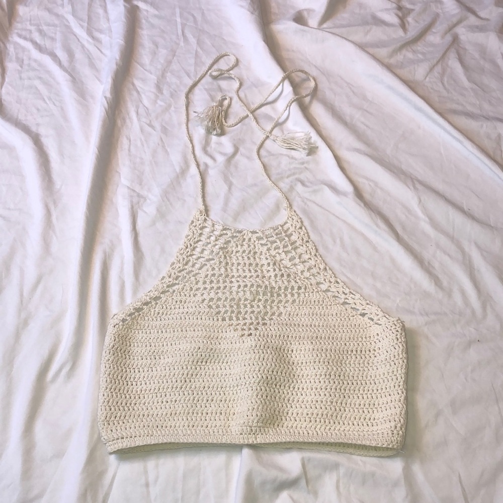 Cream Crochet Crop Top🐚